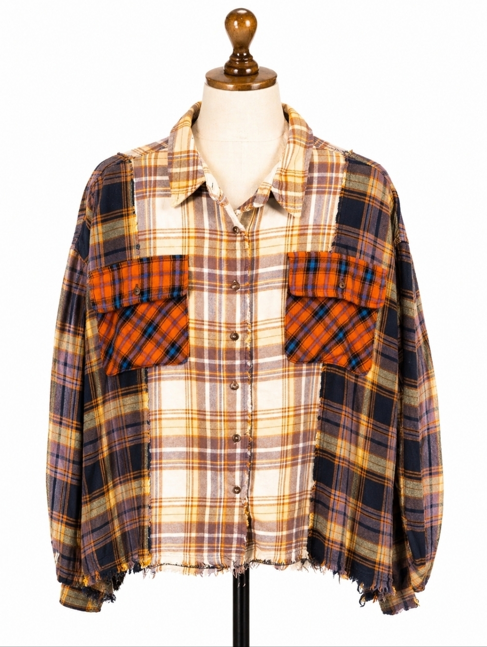 Easel Women's Multicolor Patchwork Plaid Button Down Shirt L Grunge Boho Western